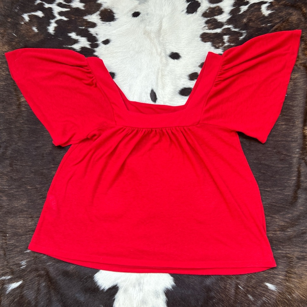 Banana Republic Orange red squatted neckline princess sleeve knit top